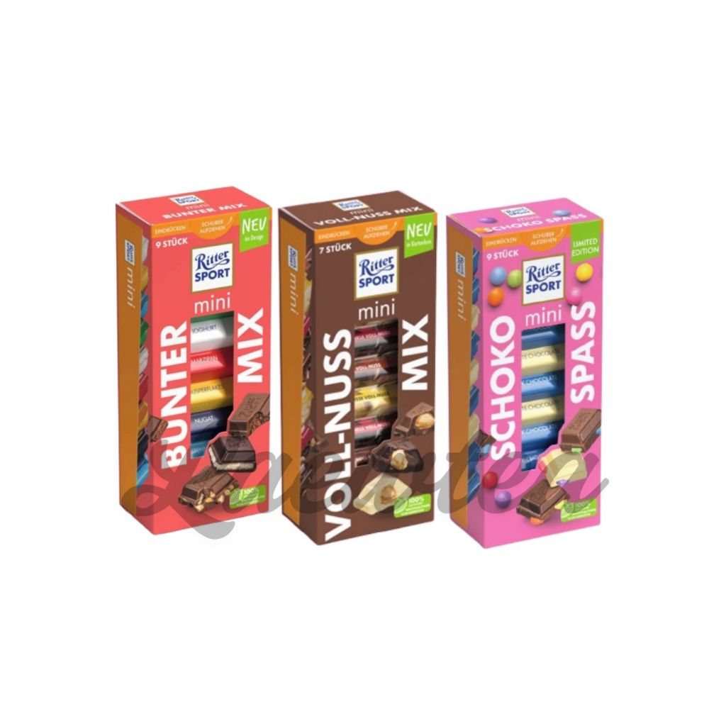 Ritter Sport Mini มินิช็อกโกแลตบาร์ในกล่อง มี 3 แบบ น้ำหนัก 116-150 ...