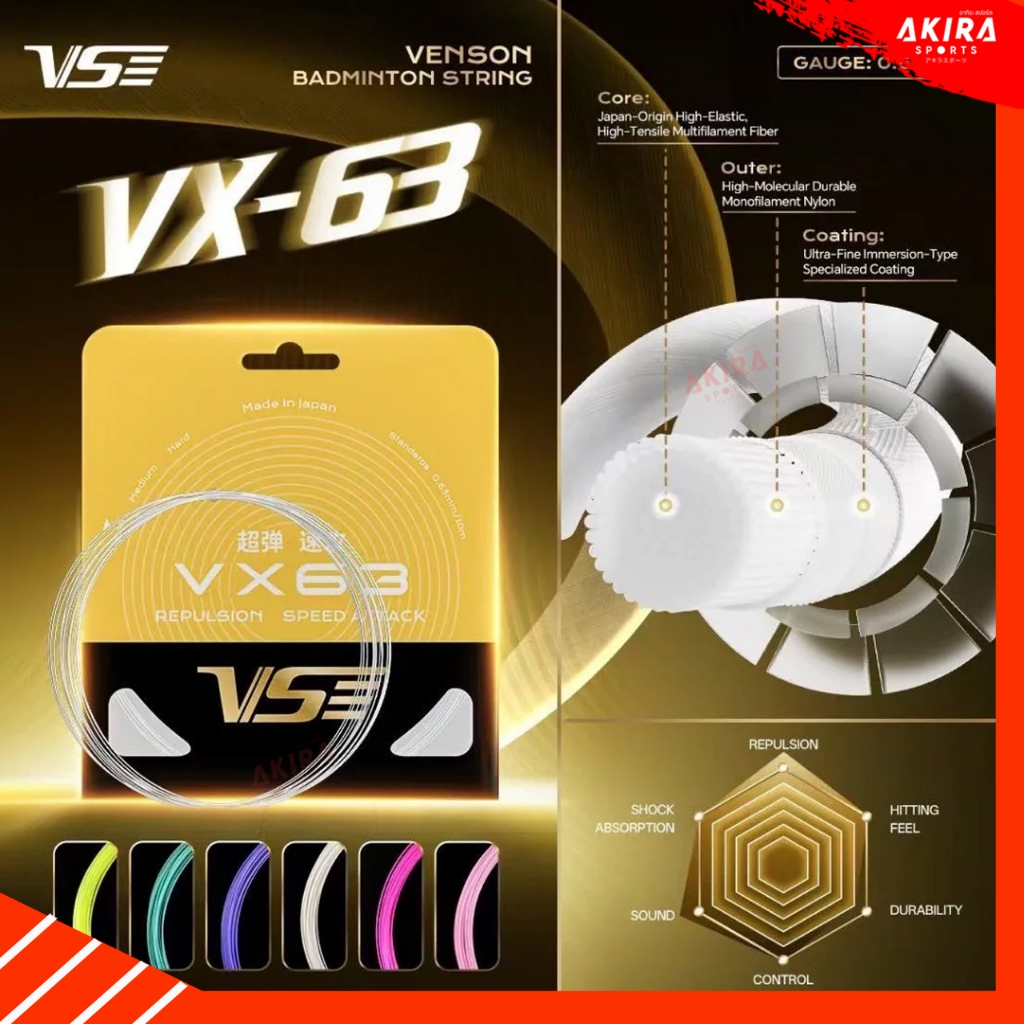 VS Badminton String เอ็นไม้แบดมินตัน รุ่น VX63 นุ่ม ทนทาน ยืดหยุ่น ...