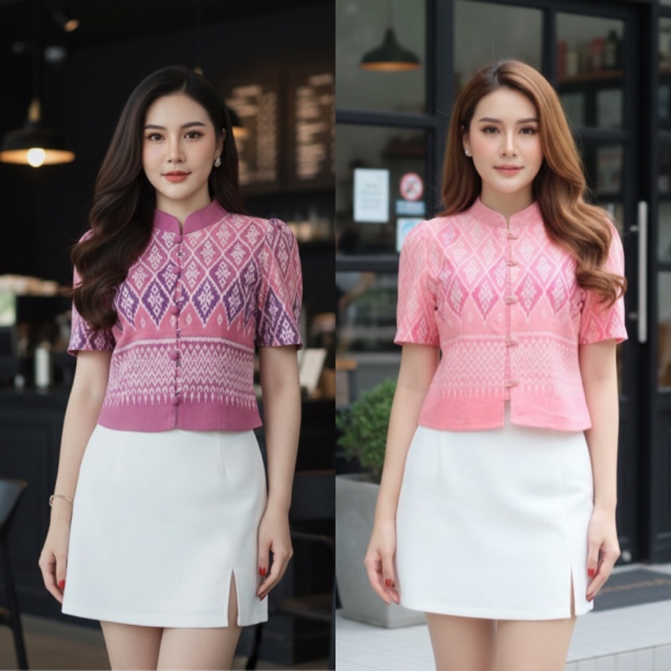 เสื้อคอจีนผู้หญิง ทรงเข้ารูป เสื้อใส่ทำงาน ใส่งานบุญ งานบวช ทรงสวยมากค่ะ