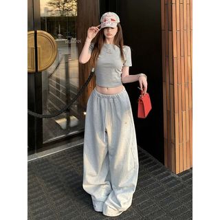 Quần thể thao năng động kiểu Mỹ dành cho phụ nữ, dáng rộng thoải mái, quần dài form rộng, sexy và quyến rũ cho mùa hè.