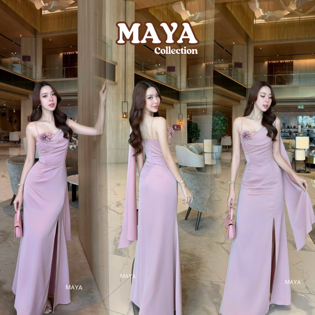 ชุดสไบเพื่อนเจ้าสาว MAYA G137 ทรงเข้ารูป ใส่ไปงานแต่ง พร้อมดอกไม้ 6 สี ไซส์ S-XL มุมมองที่ 5