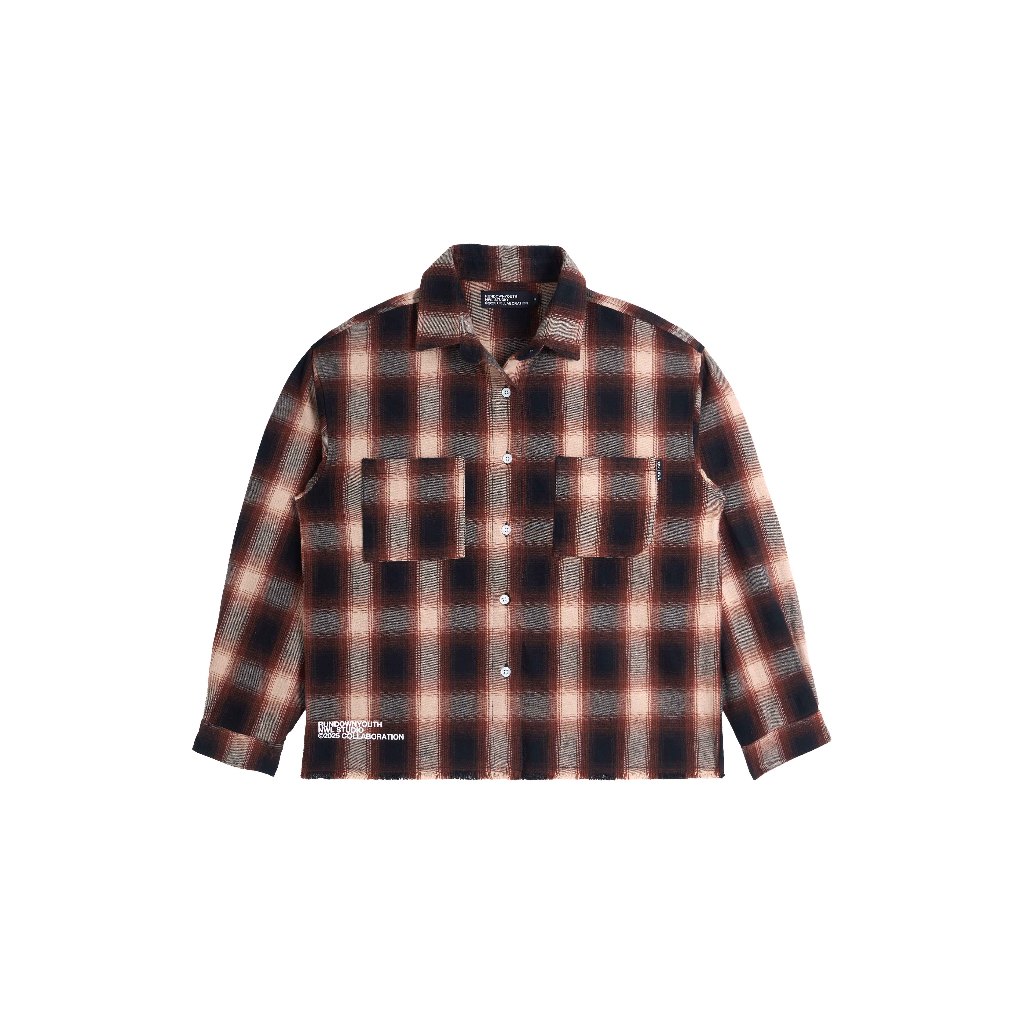 Plaid Long Sleeve Shirt Orange-Black / เสื้อเชิ้ตลายสก็อต