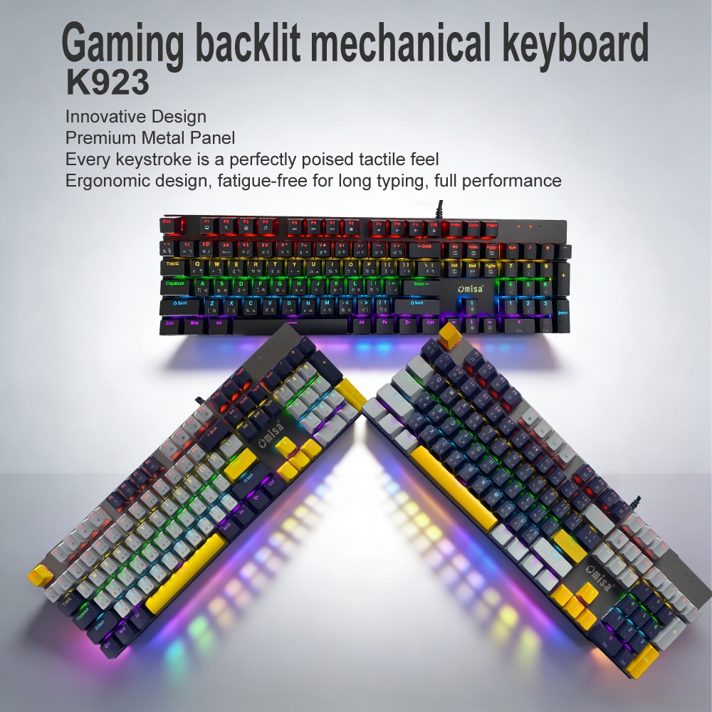 [ซื้อK923+แถมฟรี Mouse TF-128]OMISA K923 คีย์บอร์ดเกมมิ่ง MECHANICAL ปุ่มBLUE SWITCH &amp; ปุ่มRED SWITCH
