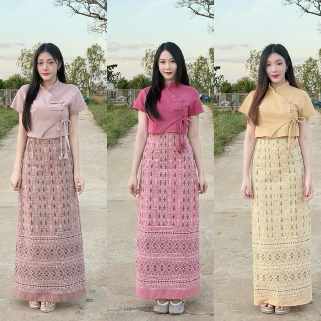 ชุดเซตผ้าไทย เสื้อสไตล์ล้านนา กระโปรงบานทรงสอบ(ผ้าฝ้ายพิมพ์ลาย)