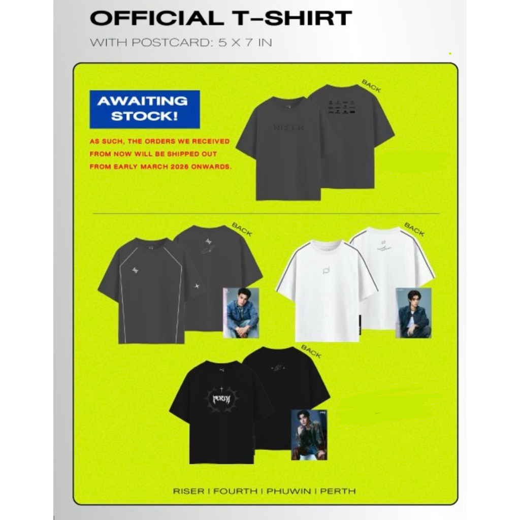 เสื้อ T-Shirt RISER CONCERT Perth Fourth Phuwin Lykn Jasper Felizz