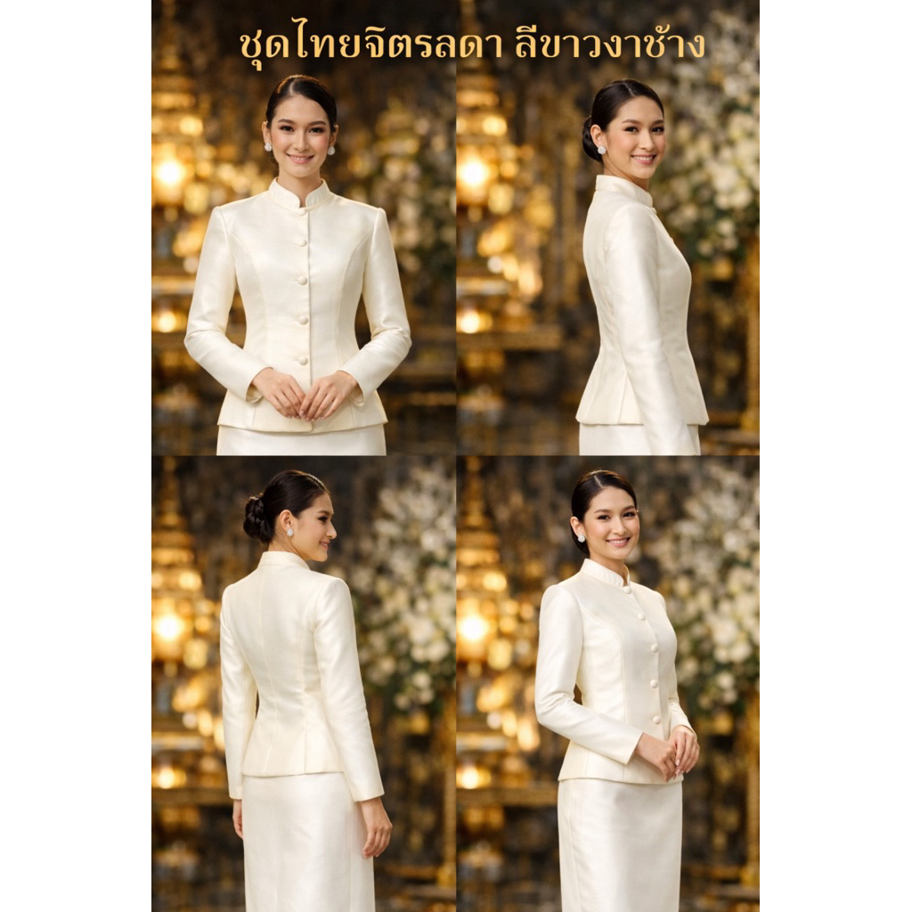 ชุดไทยจิตรลดา ไหมแพรทิพย์ สีขาวงาช้าง ทรงสวย ไม่ย้วย ใส่แล้วสง่า มุมมองที่ 2