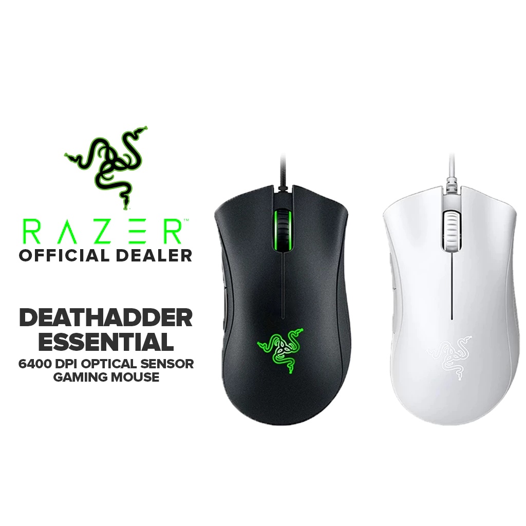 Razer DeathAdder Essential - เมาส์เกมมิ่ง เซ็นเซอร์ Optical 6,400DPI สายเมาส์ทำจากยาง