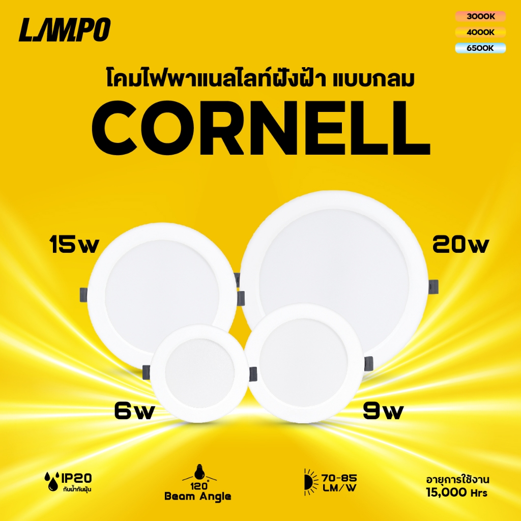 Lampo โคมไฟดาวน์ไลท์ ฝังฝ้า Downlinght LED Panel รุ่น CORNELL แบบกลม ...