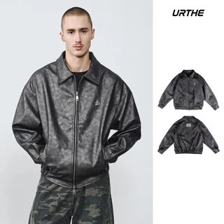 URTHE - เสื้อแจ็คเก็ต Oversize รุ่น REPUBLICS END THROUGH LEATHER BLOUSON JACKET