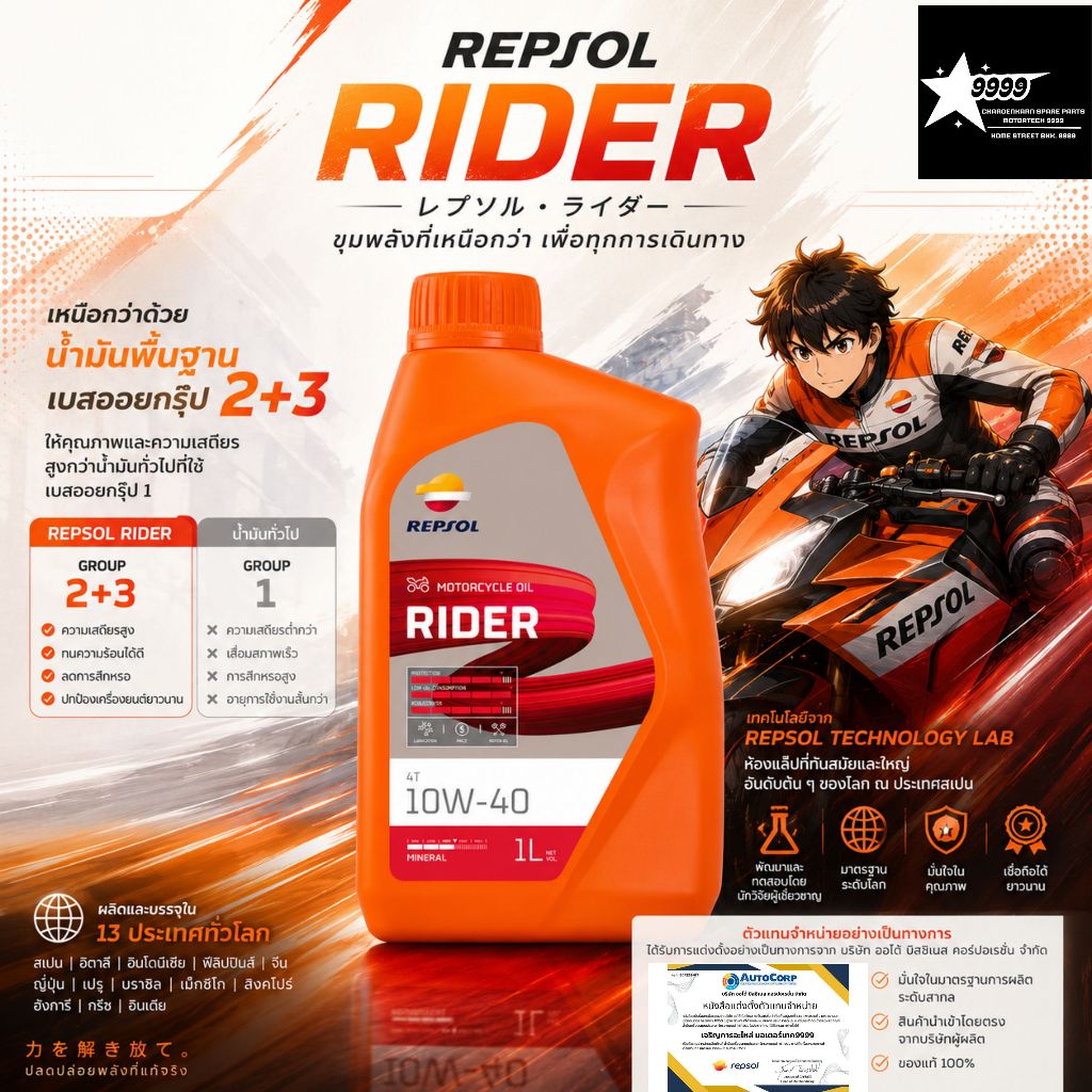 REPSOL Rider 4T 10W-30 10W-40 น้ำมันเครื่องเบสออยกรุ๊ป 2 | Shopee Thailand