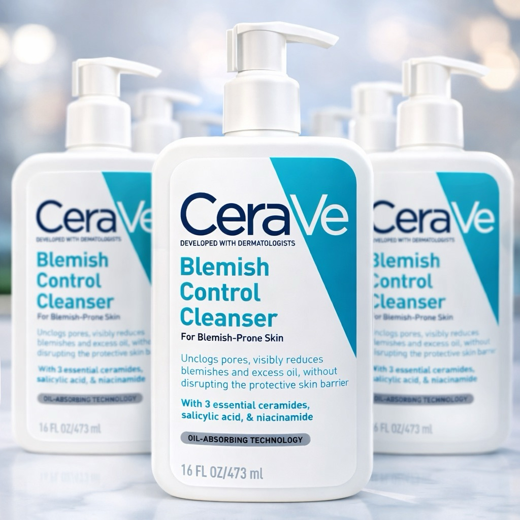 เซราวี CERAVE BLEMISH CONTROL CLEANSER(1ขวด)เจลทำความสะอาดผิวหน้า สูตรสำหรับผิวเป็นสิวง่าย 473 มล.EXP:06/2028