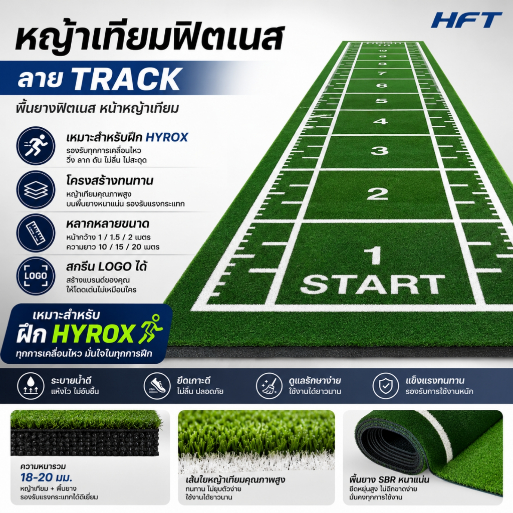 Homefittools Gym Sled Turf พร้อมลาย Track 10/15/20 เมตร