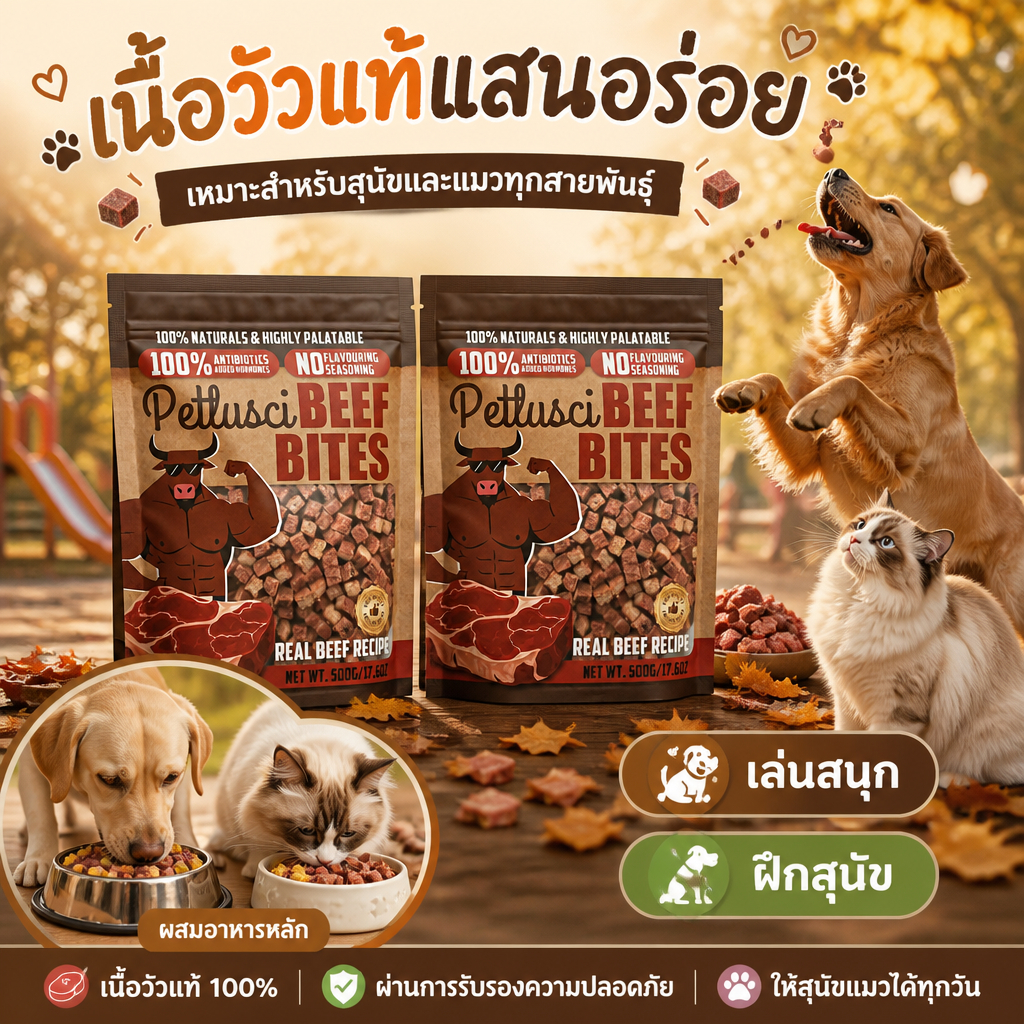 [พร้อมส่ง] ขนมสุนัข เนื้อวัวเม็ด เนื้อวัวแท้ 100% โปรตีนสูง ไขมันต่ำ ขนมสุนัขเพื่อสุขภาพ 500|1000g