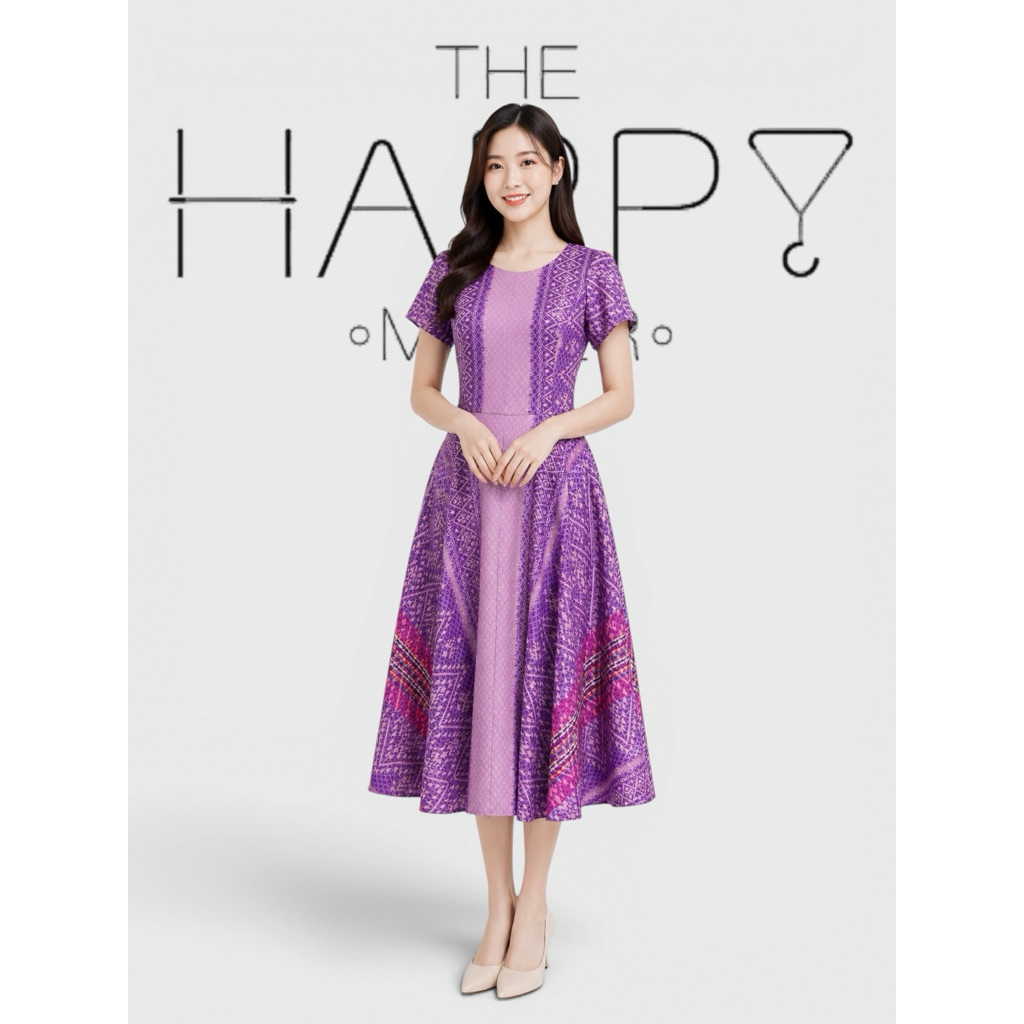 เดรสผ้าฝ้ายราชวัตรทรงเจ้าหญิงสีม่วง อัดกาว ไซส์XS-4XL | แบรนด์ไทย มุมมองที่ 4