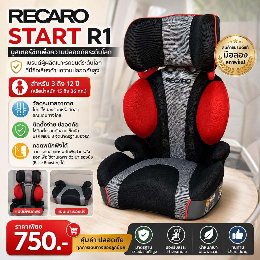 RECARO Start R1 บูสเตอร์ซีทเด็ก คาร์ซีทเด็กโต 3-12 ปี Booster Seat 15 ...