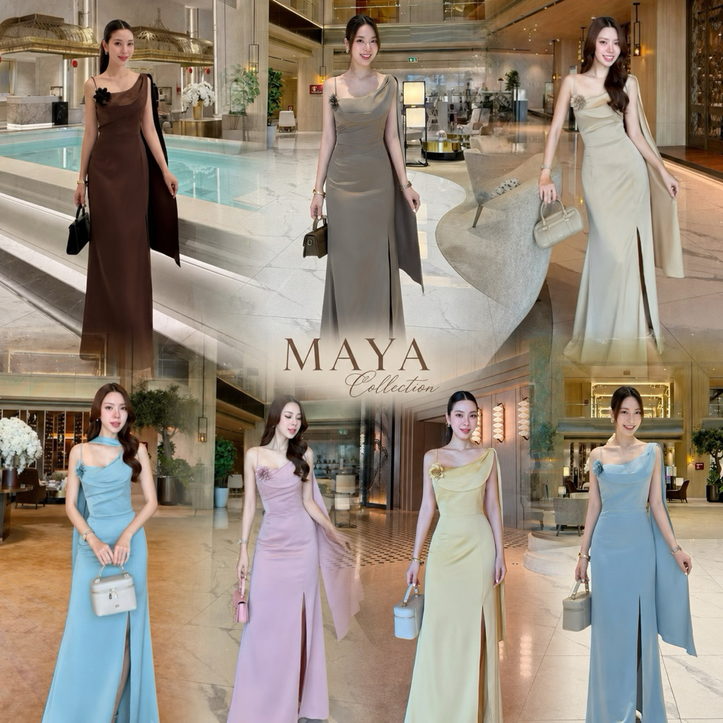 ชุดสไบเพื่อนเจ้าสาว MAYA G137 ทรงเข้ารูป ใส่ไปงานแต่ง พร้อมดอกไม้ 6 สี ไซส์ S-XL