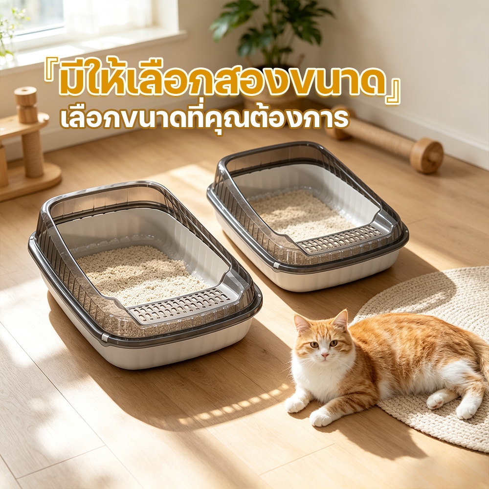 ห้องน้ำแมว กระบะทรายแมว ขอบสูงกันกระเด็น