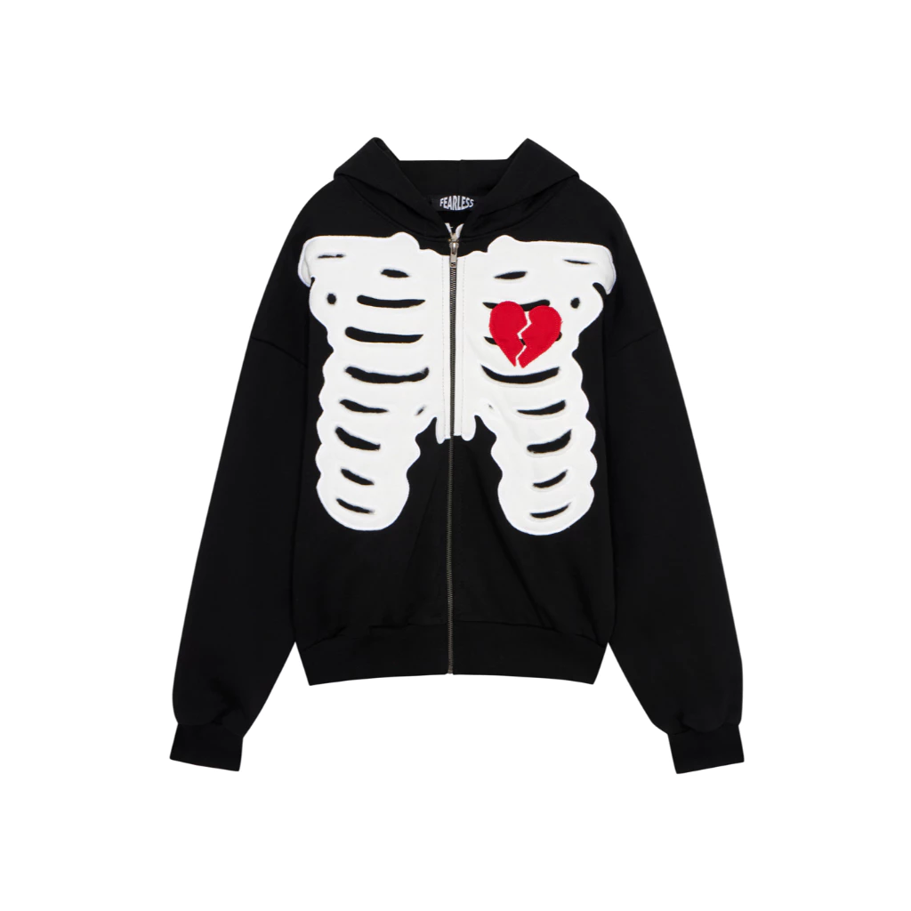 FEARLESS Bone Boxy Zip Hoodie / เสื้อฮู๊ดสีดำ