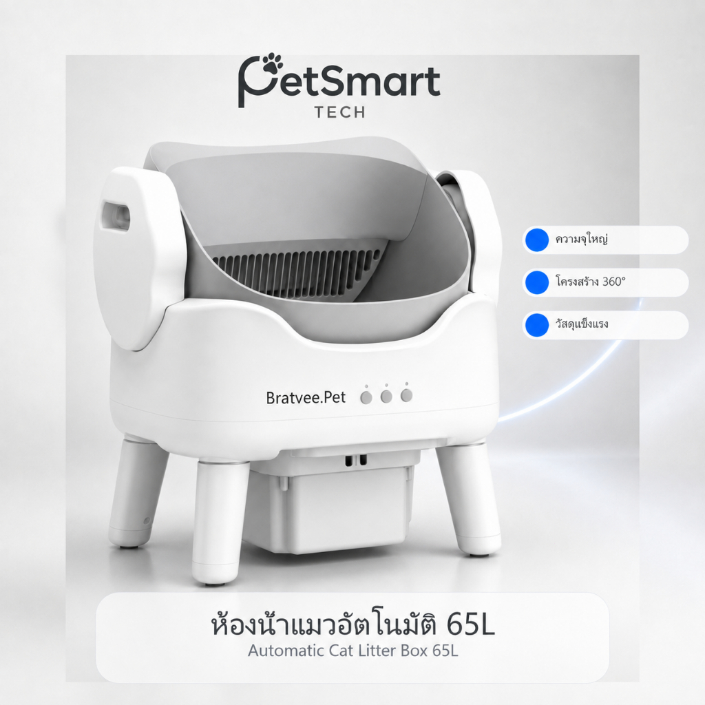 ห้องน้ำแมวอัตโนมัติ กระบะทรายแมวอัตโนมัติ 15L APP เก็บกลิ่น ลดทรายกระเด็น ทำความสะอาดเอง
