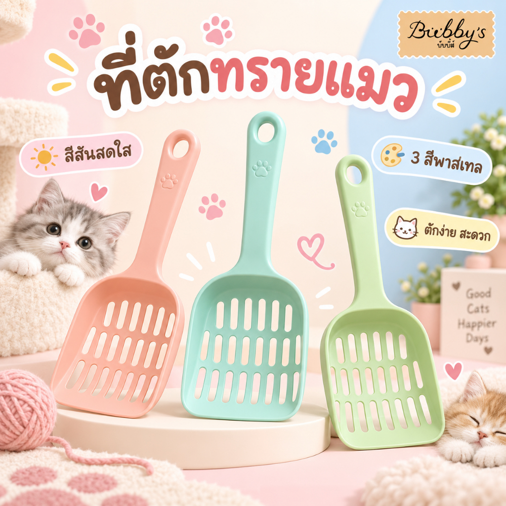 PP-053 ที่ตักทรายแมว สีสันสดใส ใช้งานง่าย สำหรับเก็บของเสียในกระบะทรายแมว ห้องน้ำแมว ราคาประหยัด พร้อมส่งทันที 💚🤪