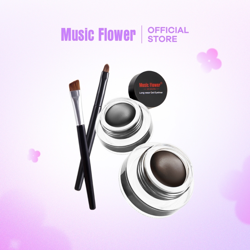[Music Flower] Long Wear เจลไลเนอร์+เจลคิ้ว 2IN1 สีน้ำตาลและดำ สูตรกันน้ำ/เหงื่อ 24 ชม.
