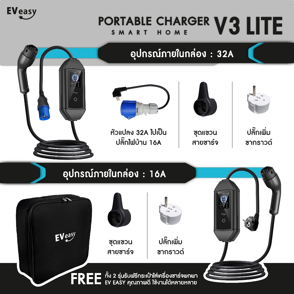 New ! พร้อมส่ง EV easy Portable Charger รุ่น V3 Lite 16A 32A มีแอพ และ ...