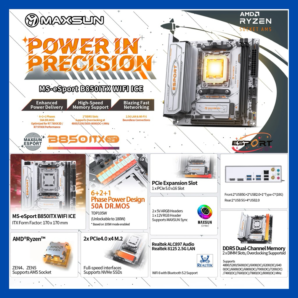 MAXSUN B850I Wifi Ice MS-eSport Am5 itx ( B850 ITX ) | Shopee Thailand