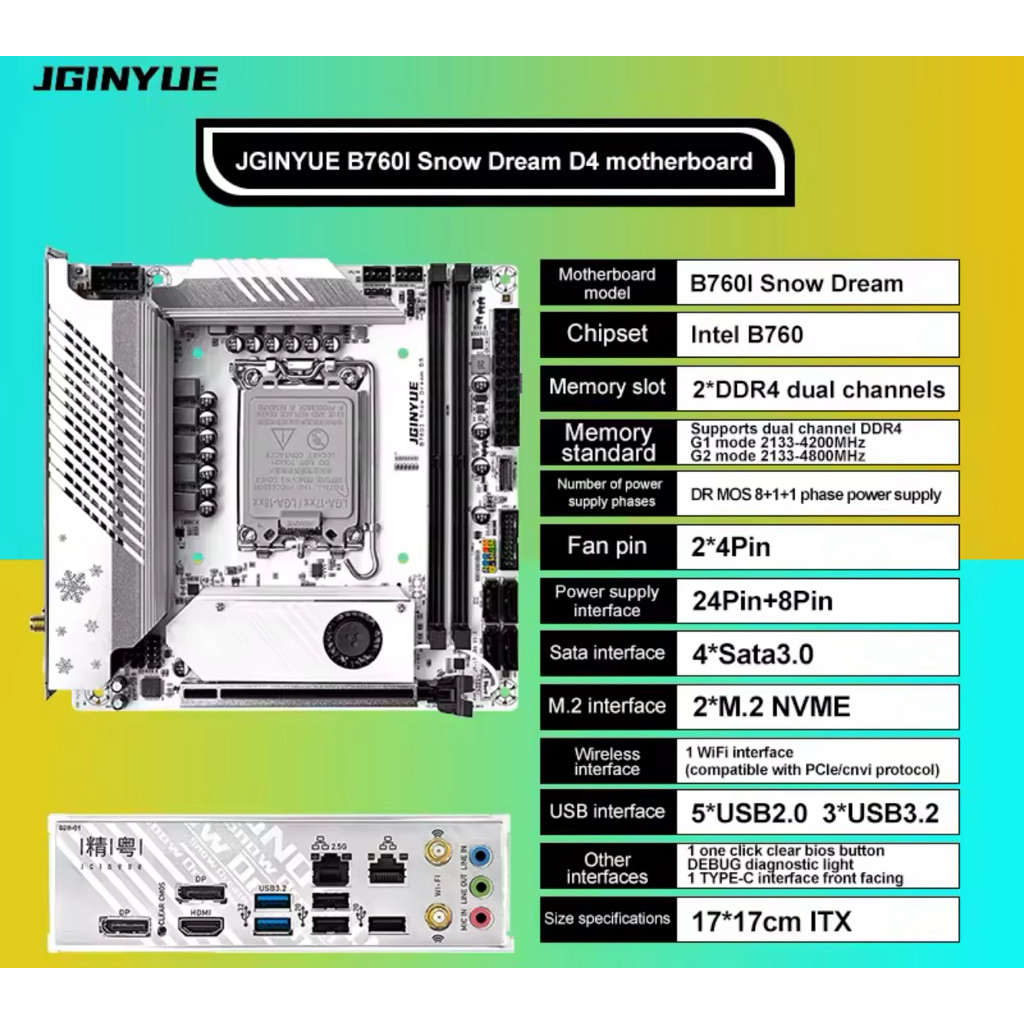 JGINYUE B760I SNOW DREAM ( B760 ITX ) | Shopee Thailand