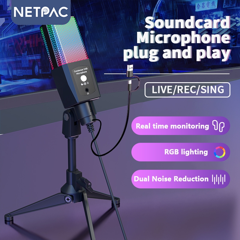 NETPAC Gaming Microphone RGB SoundCard พร้อมตัวเปลี่ยนเสียง ลดเสียงรบ ...
