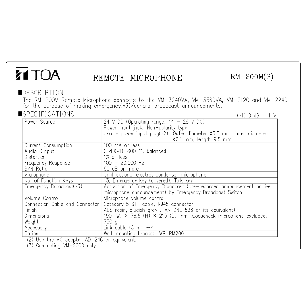 TOA RM-200M S - ไมโครโฟน ตั้งโต๊ะ, ไมโครโฟน Desktop Microphone, Remote ...