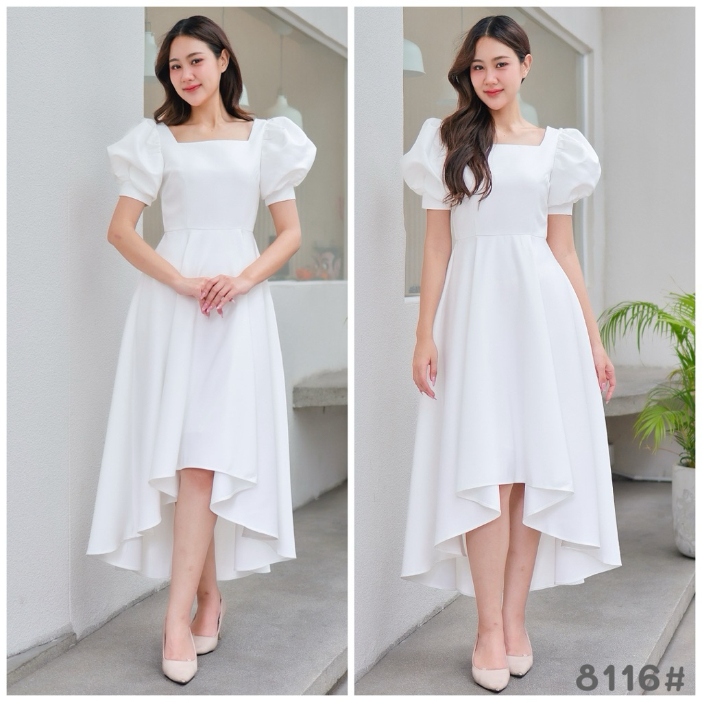 เดรสแขนบอลลูนสไตล์เกาหลี Midi Dress ไปงานแต่ง เพื่อนเจ้าสาว ผ้าดีมีซับใน มุมมองที่ 4