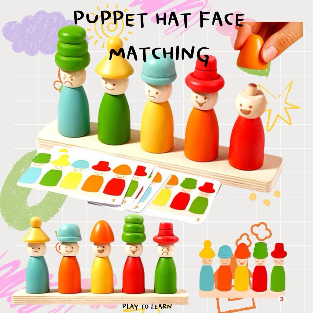 ของเล่นไม้จับคู่หมวกและใบหน้า Puppet hat face matching | Shopee Thailand