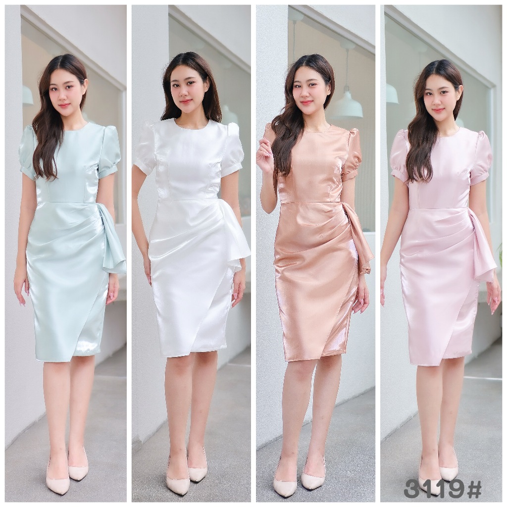 LX3119 เดรสแขนตุ๊กตาสีพาสเทล กระโปรงสอบระบายข้าง ชุดเพื่อนเจ้าสาวออกงาน LUXURY707