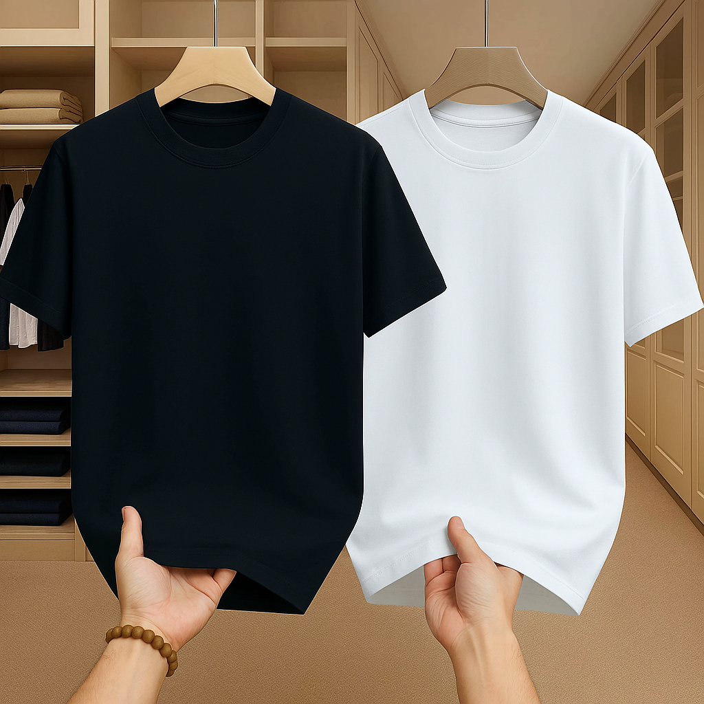 เสื้อยืดผู้ชายคอกลม แขนสั้น ยืดเปล่า ทรงหลวม  เนื้อผ้านุ่มเย็นสบาย