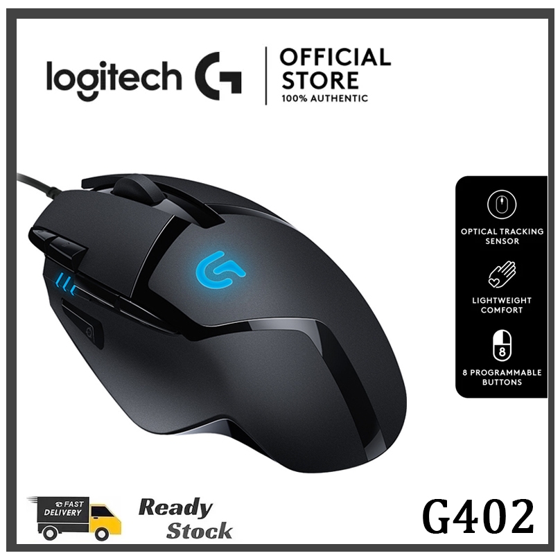 Logitech Gaming Mouse G402 Hyperion Fury Wired 4,000 DPI Lightweight เมาส์เกมมิ่ง 8 ปุ่มกด - Black