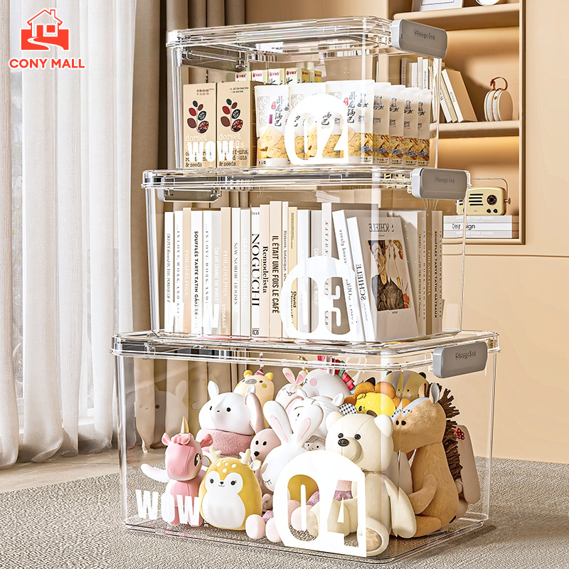 CONY กล่องเก็บของ กล่องพลาสติก ใหญ่ ความโปร่งใสสูงกล่องเก็บของ วัสดุ PET ปลอดภัยไร้สารพิษ