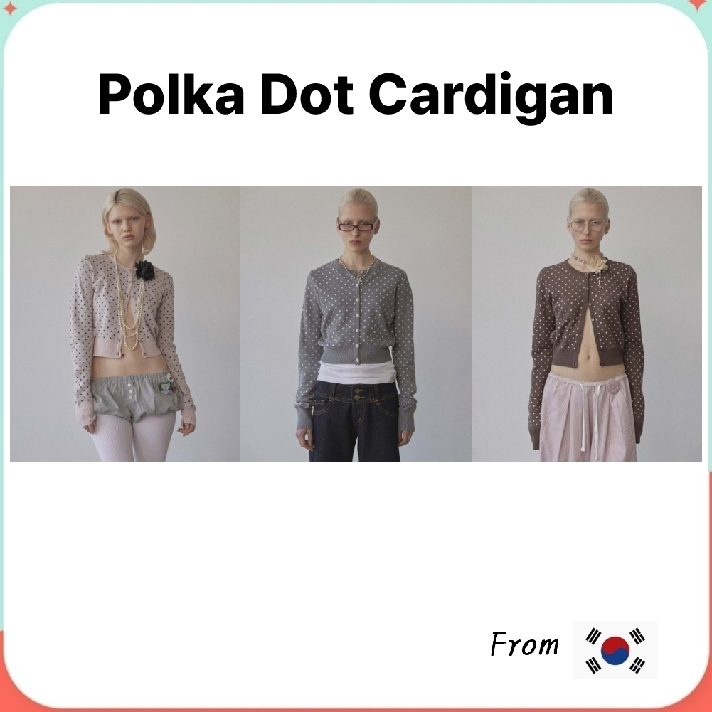 Sculptor Polka Dot Cardigan (Baby Pink/Brown, Melange Gray/White