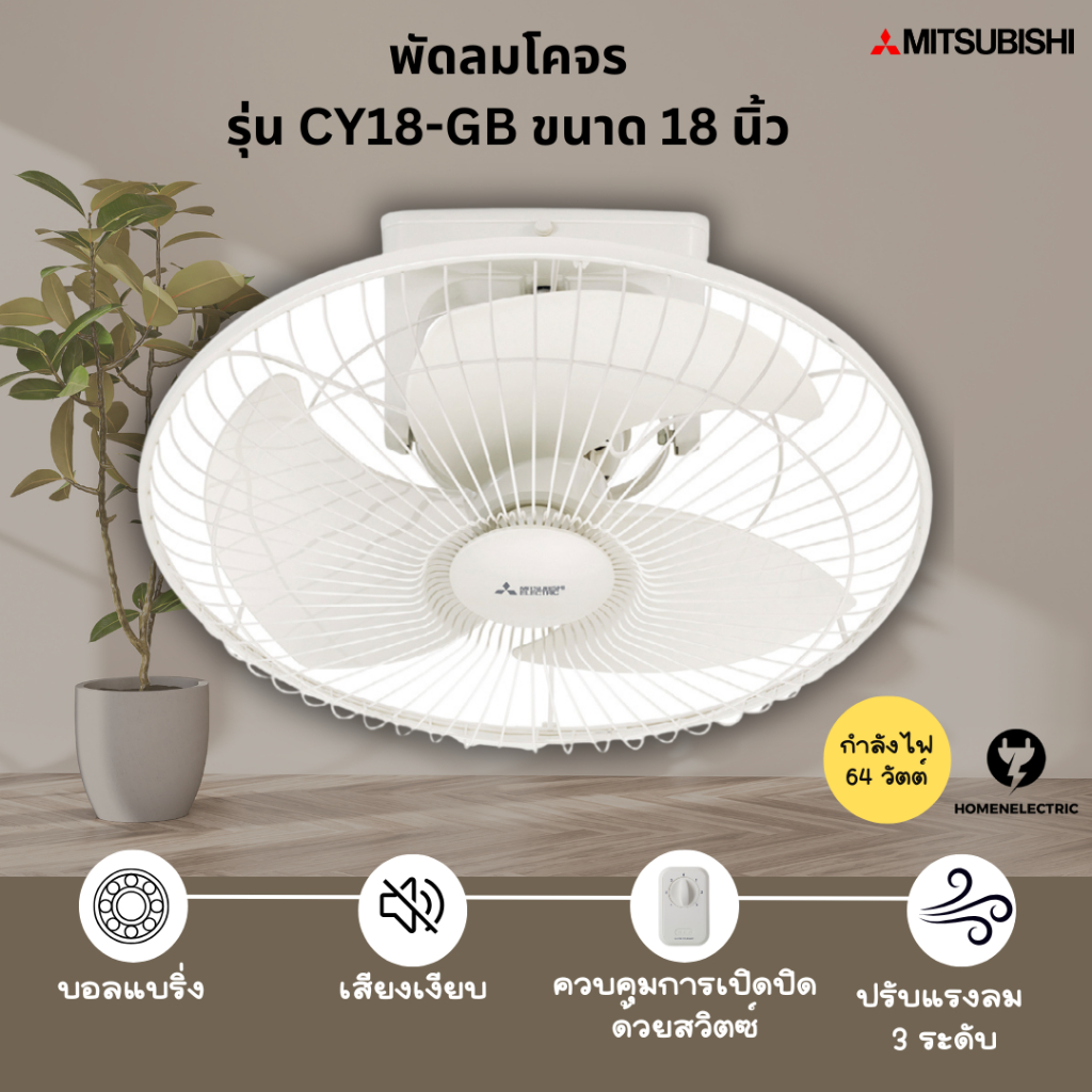 พัดลมโคจรแบบ ส่ายรอบตัว ขนาดใบพัด 18 นิ้ว ยี่ห้อ มิตซูบิชิ รุ่น CY18-GB ...