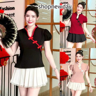 โปรโมชั่น Flash Sale : เสื้อกี่เพ้า ผ้าวูลเวฟ คอจีน แขนตุ๊กตา ทรงเข้ารูป ใส่แล้วหุ่นดี พรางหุ่น เสื้อ ใส่ตรุษจีน  A7527