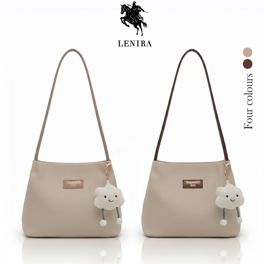 ส่งด่วน Lenira (B2210) กระเป๋าผ้าสะพายไหล่ เป็นหนังพียูสีขาว (ไม่แถมที่ ...
