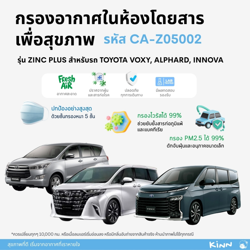 [PM2.5+ไวรัส]กรองแอร์ Toyota Alphard, Innova, Voxy KINN รุ่น ZINC+ ...