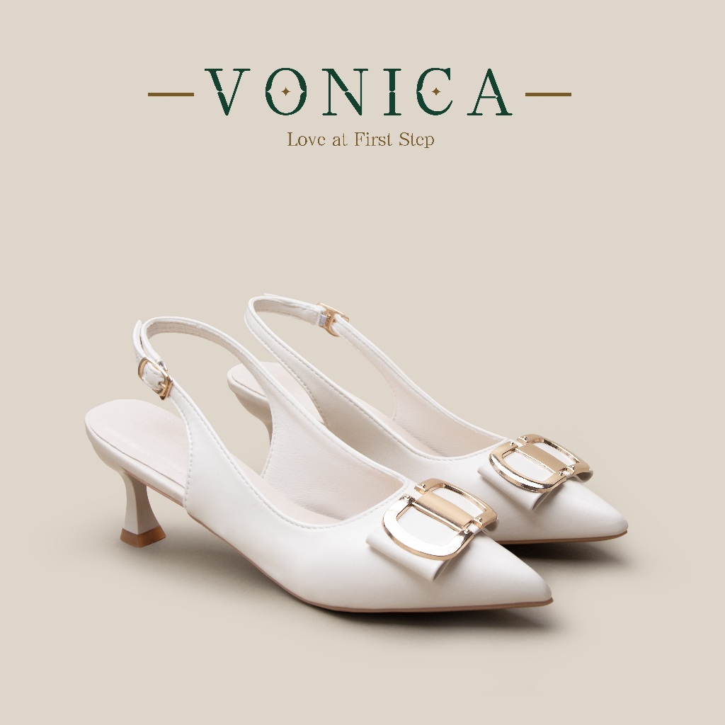 VONICA องเท้าส้นสูงสไตล์เกาหลี รองเท้าหนัง ส้นเข็ม ปลายแหลม เปิดส้น สี ...