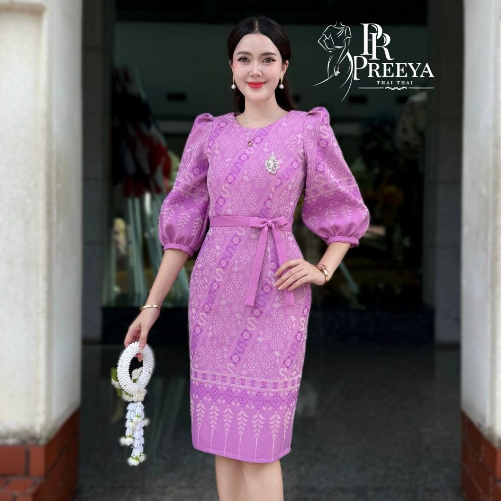 PR159 เดรสผ้าฝ้ายทอลายทรงสอบ อัดกาวทั้งชุด ใส่แล้วไม่ร้อน ไซส์S-2XL แบรนด์ Preeya มุมมองที่ 5