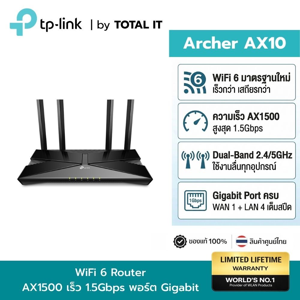 TP-Link Archer AX10 WiFi 6 Router AX1500 เราเตอร์ 4 เสา พอร์ต Gigabit ...