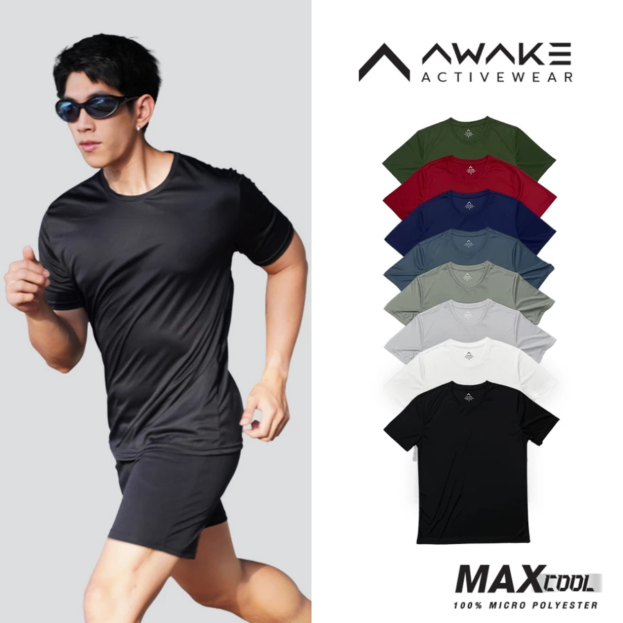 AWAKE เสื้อกีฬาคอกลมสีพื้น ไมโครสปอร์ต