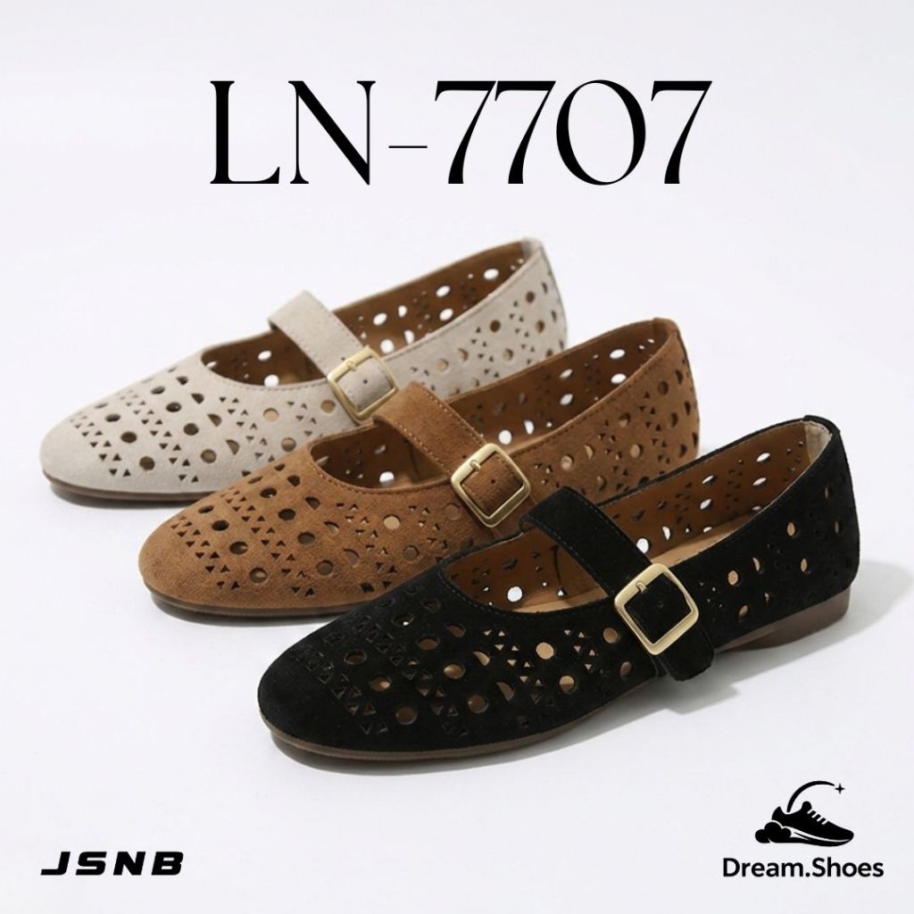 JSNB รองเท้าผุ้หญิง แมรี่เจน ฉลุลายวินเทจ รองเท้าบัลเล่ต์หนังนุ่ม ระบาย ...