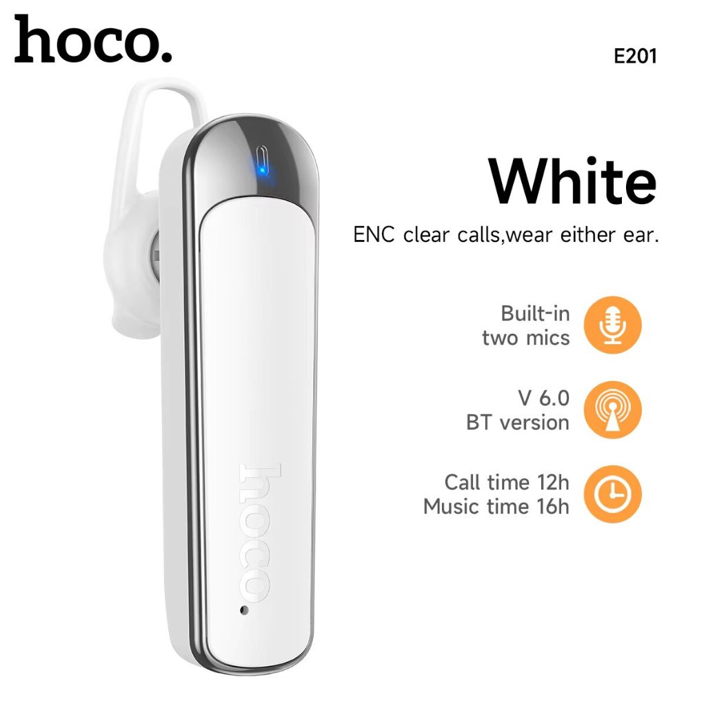 HOCO E201 หูฟังบลูทูธ ENC ตัดเสียงรบกวน BT6.0 แบตอึด 16ชม. ไมค์คู่  คุยโทรชัด ใส่ได้ 2 ข้าง | Shopee Thailand
