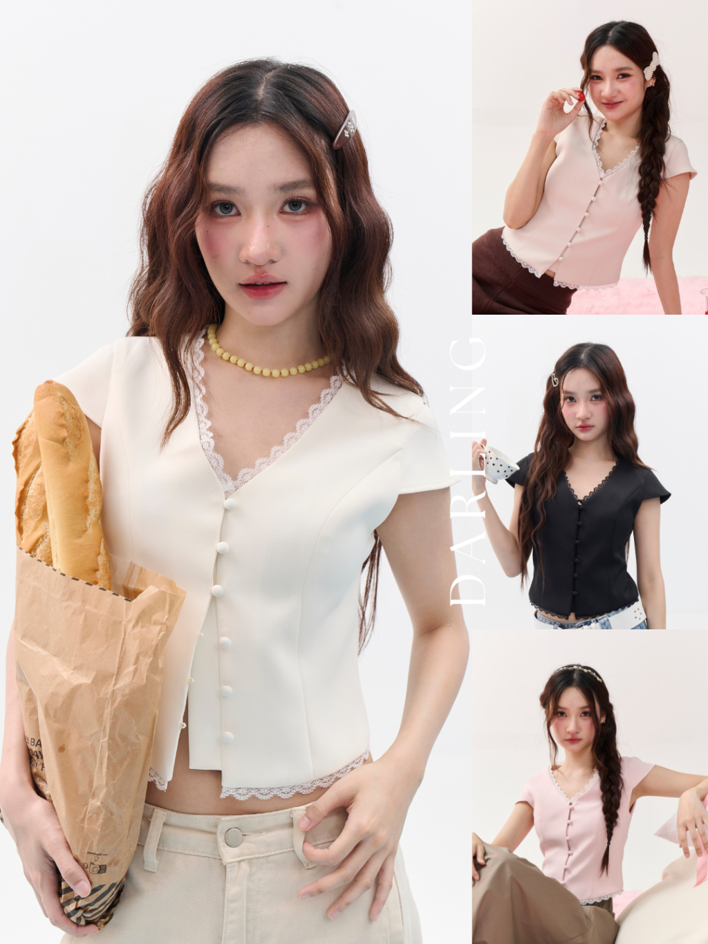 DARLING TOP (เฉพาะเสื้อ) เสื้อแขนกุดคอวี ผ้าเนื้อนุ่มอัดกาว ทรงสวยอยู่ ...