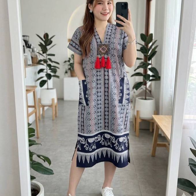 เดรสกะเหรี่ยงผ้าฝ้ายเชียงใหม่ ทรงหลวม พรางพุง ใส่สบาย สีสวย ส่งไว มีเก็บปลายทาง มุมมองที่ 6