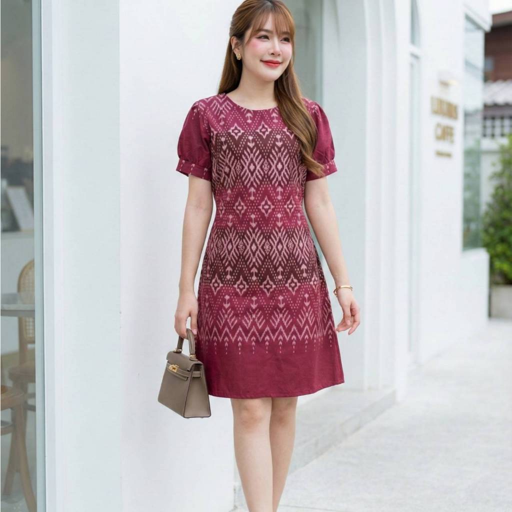 เดรสผ้าฝ้ายเชียงใหม่ ทรงA พรางพุง สีสวย ใส่สบาย พร้อมส่งเก็บปลายทาง มุมมองที่ 6
